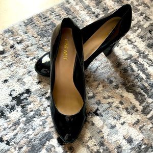Black patent leather block heel